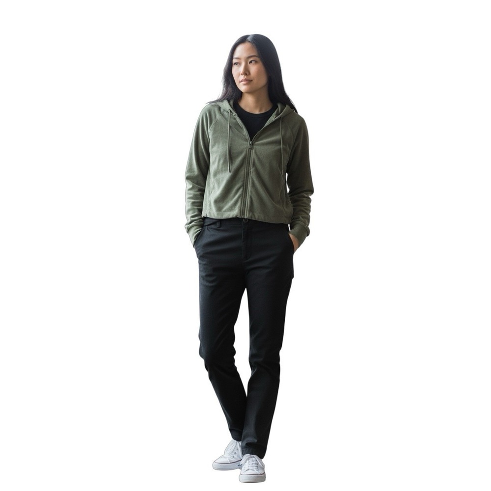 Athleta Olive Green Zip Hoodie with Black Layering Tee